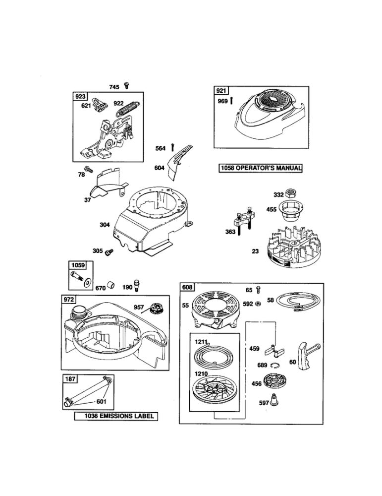Housing/Starter/Tank Diagram and Parts List for 122T02-3824-EA  Briggs and Stratton Engine